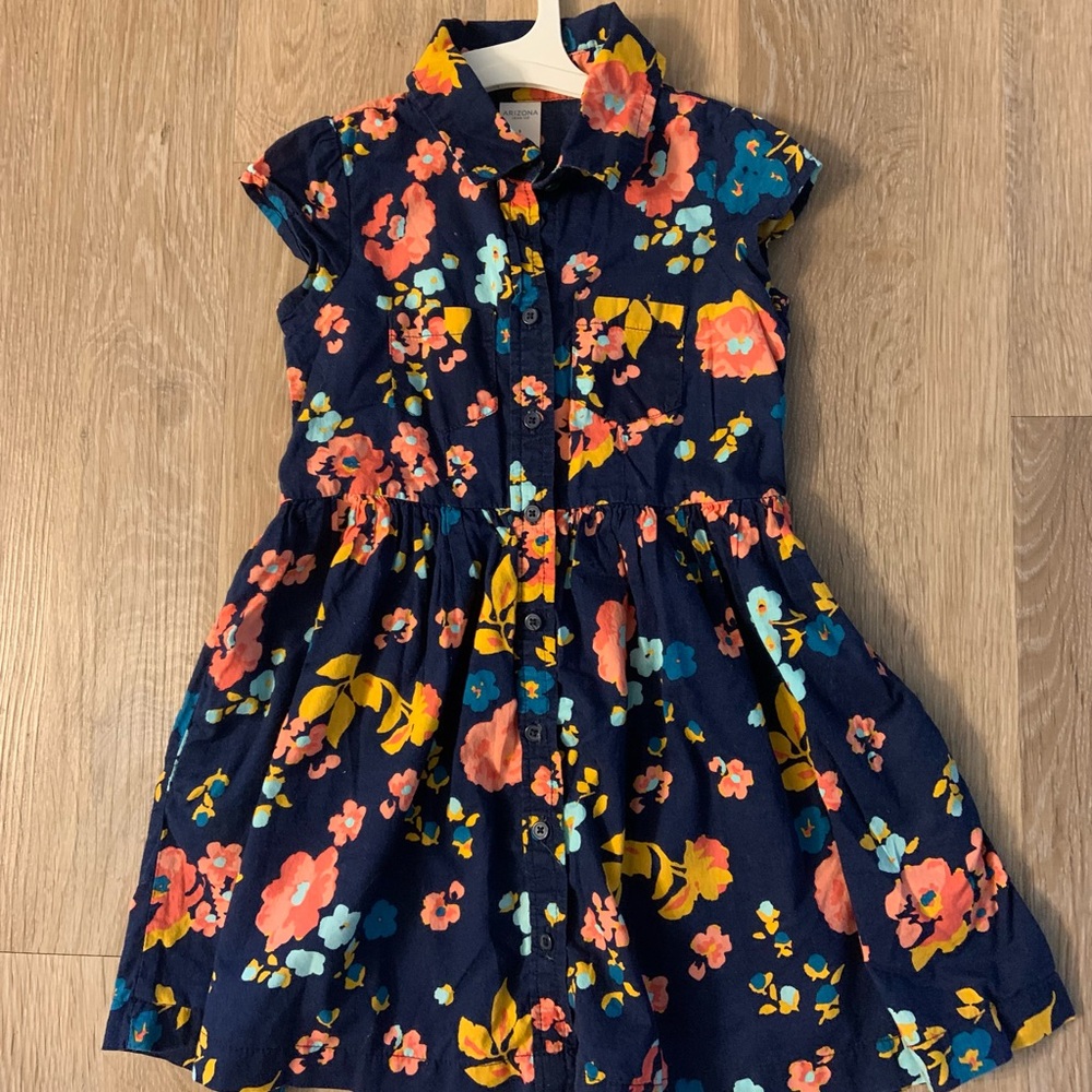 Arizona Jean Company Girl's Size Navy Floral Sleeveless Button Front Dress